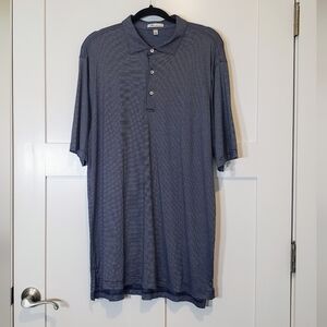 Peter Millar Golf Polo Shirt Pinstriped Navy Blue & White Sz Large 100% Cotton